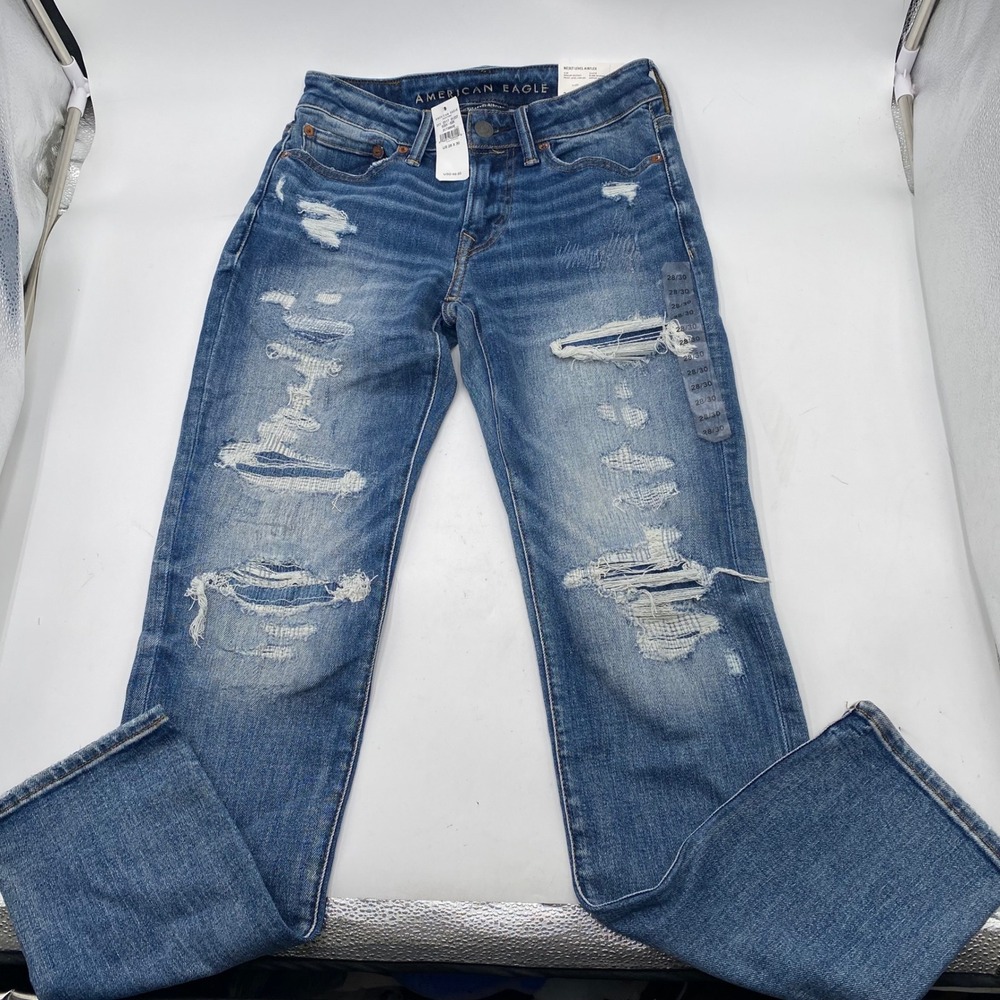 American Eagle Ne(x)t Level Airflex Slim Jeans Mens 28x30 Blue Distressed Ripped